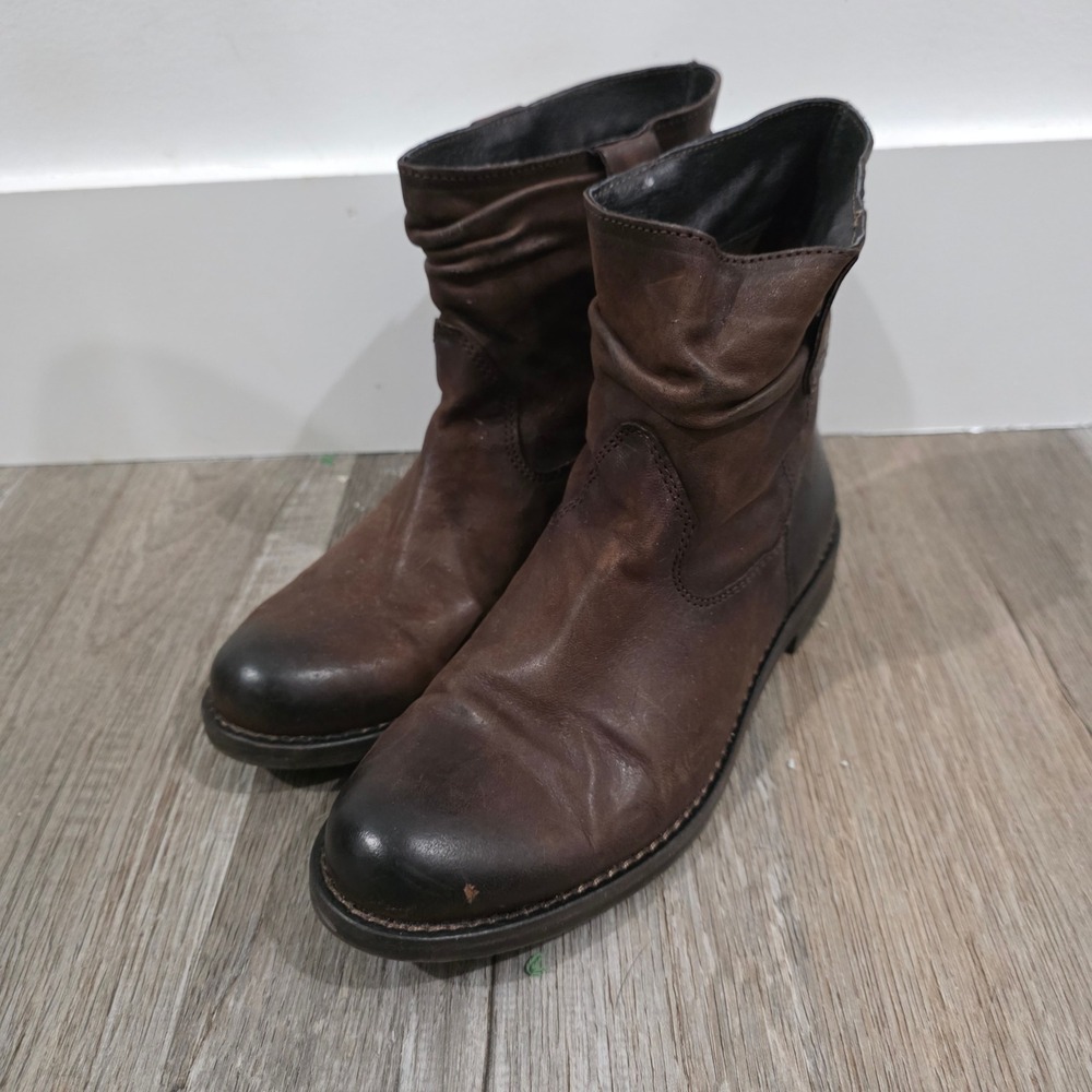 Buffalo London Womens Leather Ankle Boots Size 38 Brown Slouchy Distressed Boho